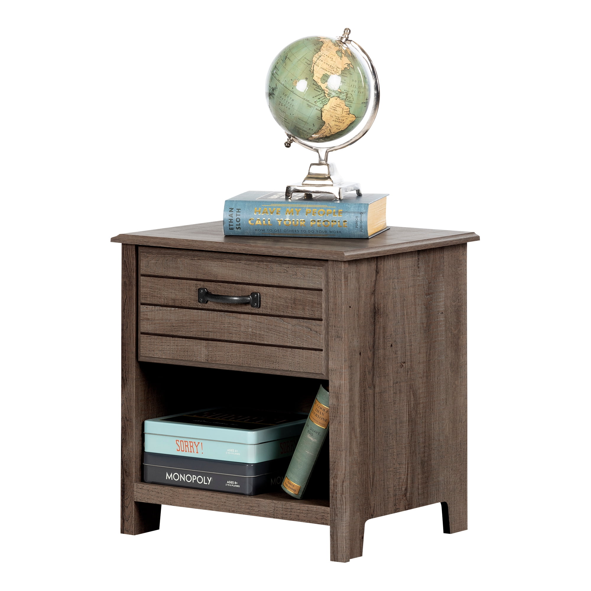 South Shore Asten Traditional 1-Drawer Nightstand with Storage, Fall Oak