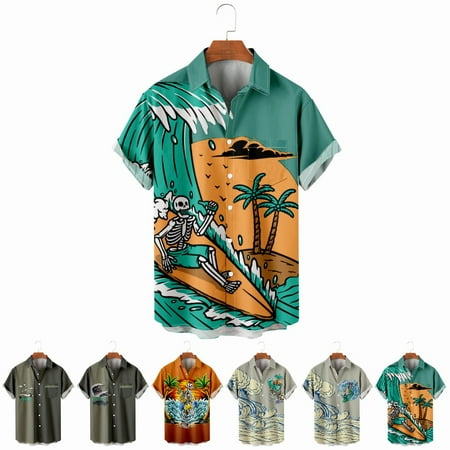 

LANLIN Hawaii Toddler Boys Button Up Tops Shirt with Chest Pocket Funky Clothes Size 100-170/XXS-8XL