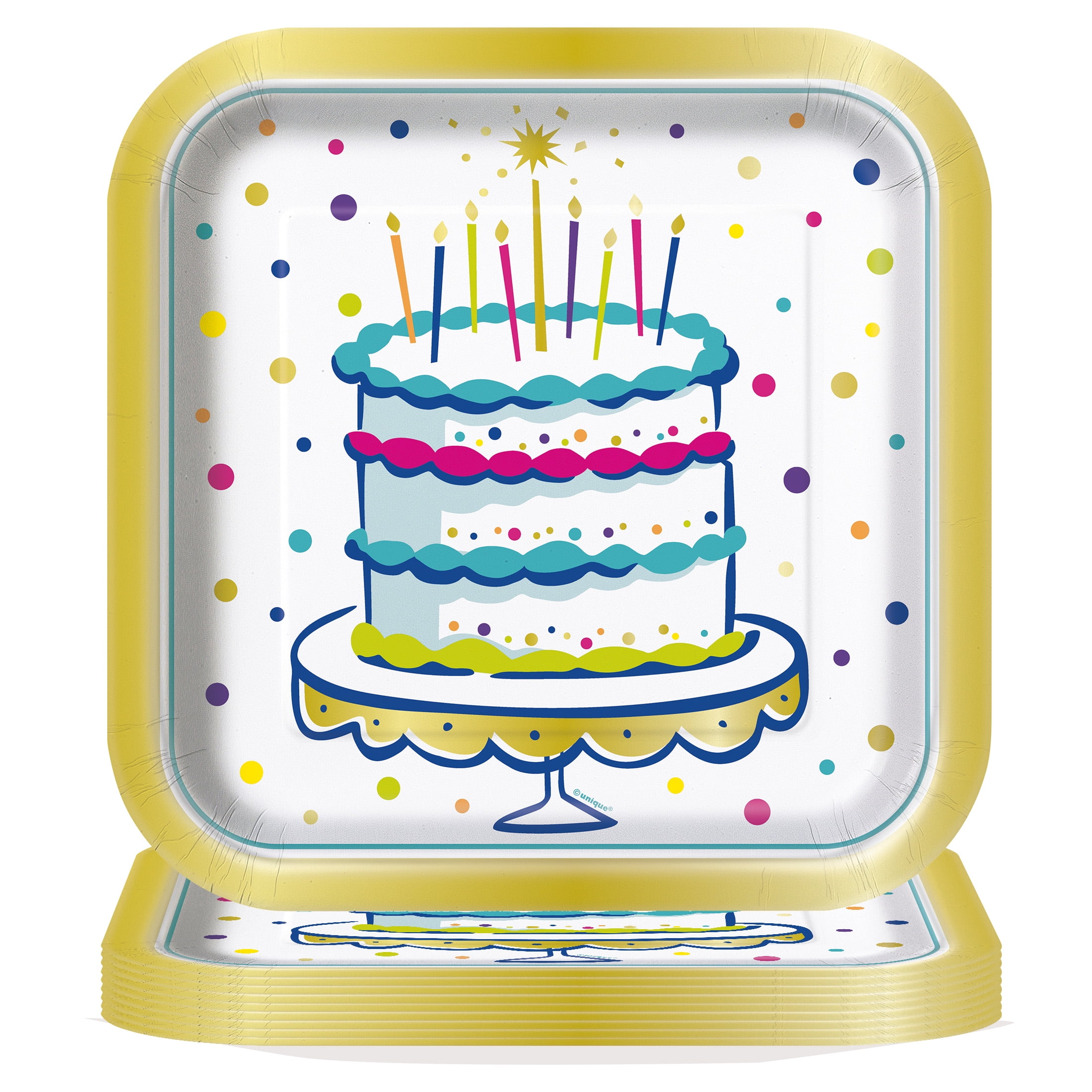 Cake Time Square Disposable Paper Plates, 9.25", Multicolor, 8 Count, by Way To Celebrate