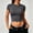 Dark Gray, variant on Women's Short Sleeve Ribbed Crop Top, Basic Crew Neck Fitted T-Shirt, Soft Slim-Fit Casual Cropped Tee, Red M