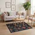 thumbnail image 3 of ODIKA 4'x6' Blue Coral Floral Midnight Blush Washable Area Rug Elegant Botanical Pattern with Vintage Charm Non-Slip, Chair-Friendly, Flatwoven for Home Office, Under Desk, 3 of 7