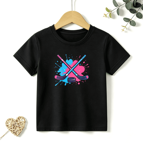 Girls Graphic Tees Ice Hockey Sticks Puck Kids T Shirt Sports Cool 100% Cotton Short Sleeve Soft Tops 4-13Y