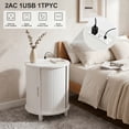 thumbnail image 3 of Aisword Round End Table with Charging Station, Fluted Accent Side Table with Sliding Door and Adjustable Shelf, Nightstand for Small Space, White, 3 of 6