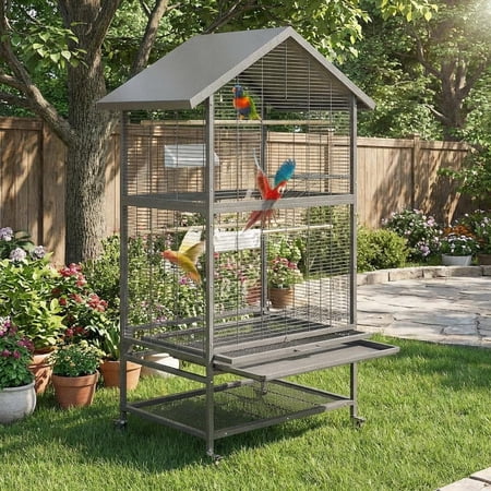 TEQIN 65.7-Inch Large Bird Cages With Perches And Feed Bowls,Rolling Parrot Cage Cockatiel Cage For Macaws, Cockatiels, Conures, Parakeets, Budgies & Finches