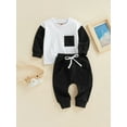 thumbnail image 3 of Bagilaanoe 2pcs Toddler Baby Boys Long Pants Set Contrast Color Long Sleeve Pullover Tops + Drawstring Sweatpants 6M 12M 18M 24M 3T Kids Casual Outfits, 3 of 9
