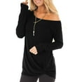 thumbnail image 5 of SWQZVT Women Cold Shoulder T-Shirts Long Sleeve Twist Knot Top Casual Spring Tunic Tops Black Blouse S-2XL, 5 of 6