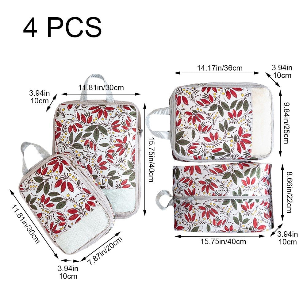 4-Pcs Packing Cube Set - Lightweight Organizers For Home Organizers Vacation And Suitcases With Compression Compression Packing Cubes Travel(Berry print )