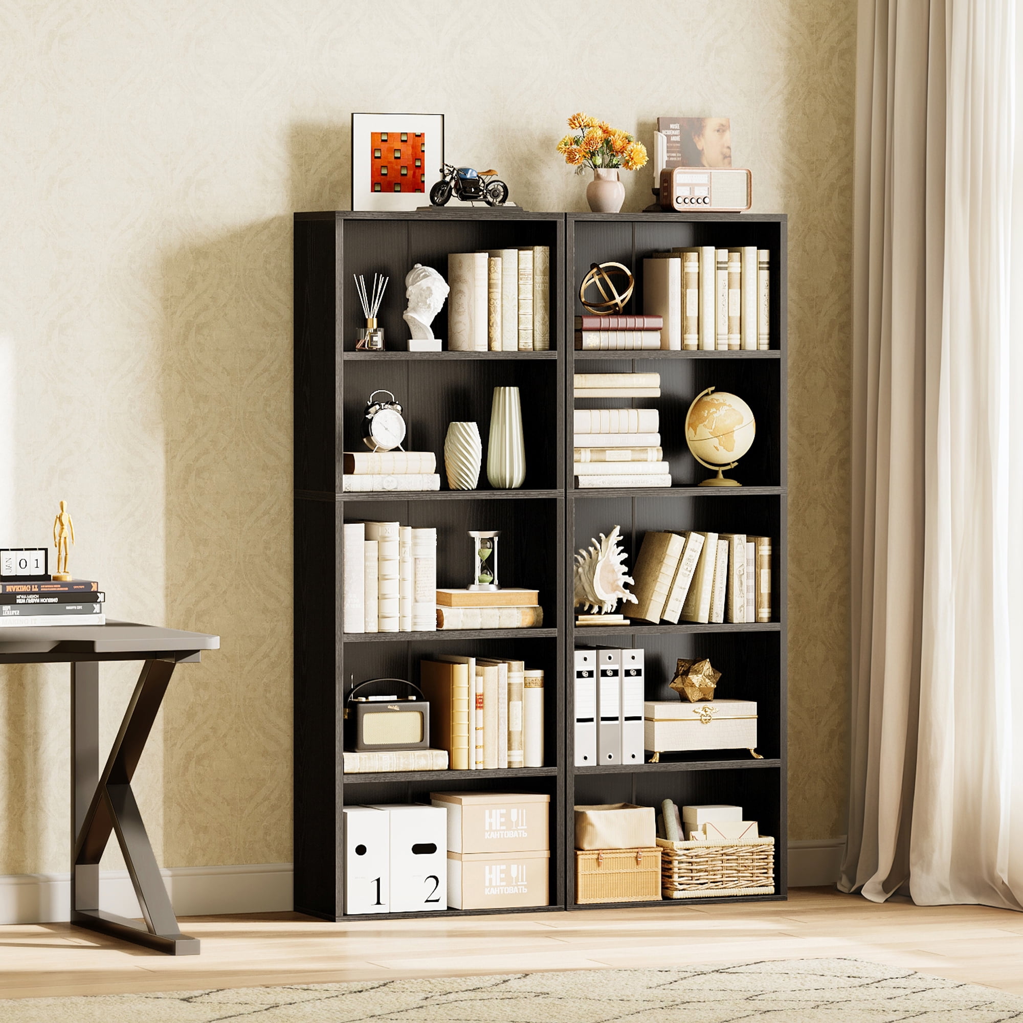 Casacomoda Tall Bookcase, Bookshelf, 5-Tier Display Storage Shelf, Space-Saving Bookshelf for Living Room, Bedroom, Home Office, Black
