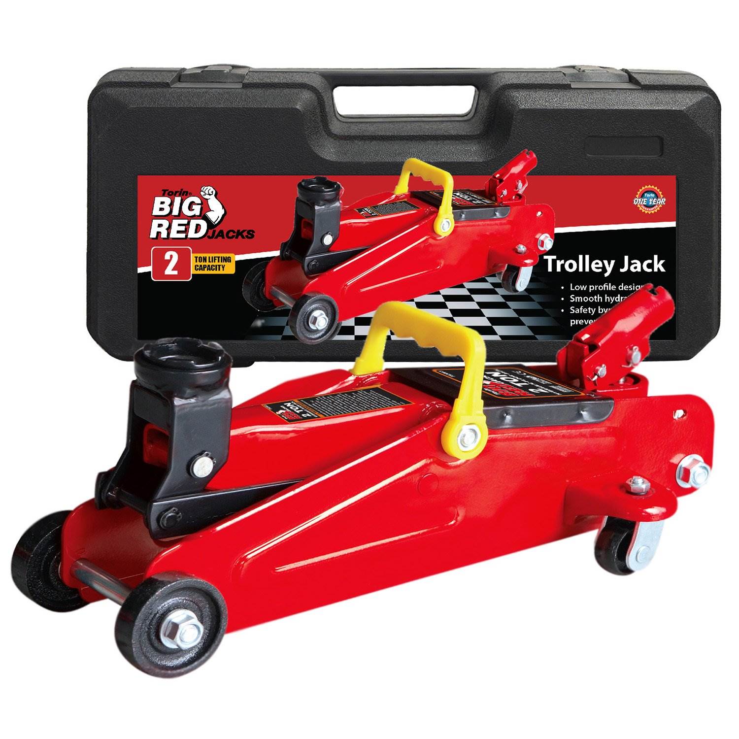 Torin Big Red T82012 Ton Hydraulic Swivel Trolley Floor Jack with Carry  Case
