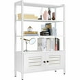 thumbnail image 6 of IRONCK Bookshelf and Bookcase with 2 Doors and 3 Shelves, Industrial Book Shelf 4-Tiers with Wheel, Height Adjustable Storage Cabinet for Living Room, Home Office, Bedroom, White, 6 of 10