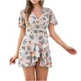 thumbnail image 1 of RKSTN Robes d'Été pour Femmes Robe à Manches Courtes Col en V Bandage Imprimé Floral Robe Mini à Volants Économies d'Été Liquidation, 1 of 4