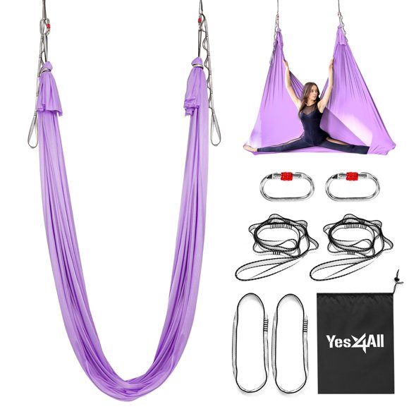 Yes4All Hamac de Yoga Aérien 5,5 Verges, 198 Pouces de Hauteur, Soie Aérienne, Balançoire de Yoga Aérienne Augmentant la Force, Trapèze de Yoga Flexible