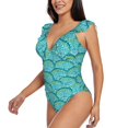 thumbnail image 3 of Yiaed Beautiful Seashells Print Women's Ruffled One Piece Swimsuit V Neck Swimwear Slimming Monokini for Woman-XX-Large, 3 of 8