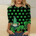 thumbnail image 2 of SELONE St. Patricks Day 3/4 Pullover Tops Womens 3/4 Sleeve Crewneck Sweatshirt Leprechaun Plaid Pullover Casual Clothes, 2 of 5