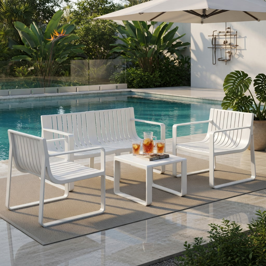 Hommoo 2-Piece Outdoor Patio Chair Set, Ergonomic Curved Back & Seat, Weather-Resistant PP Chairs for Deck, Poolside & Backyard, White