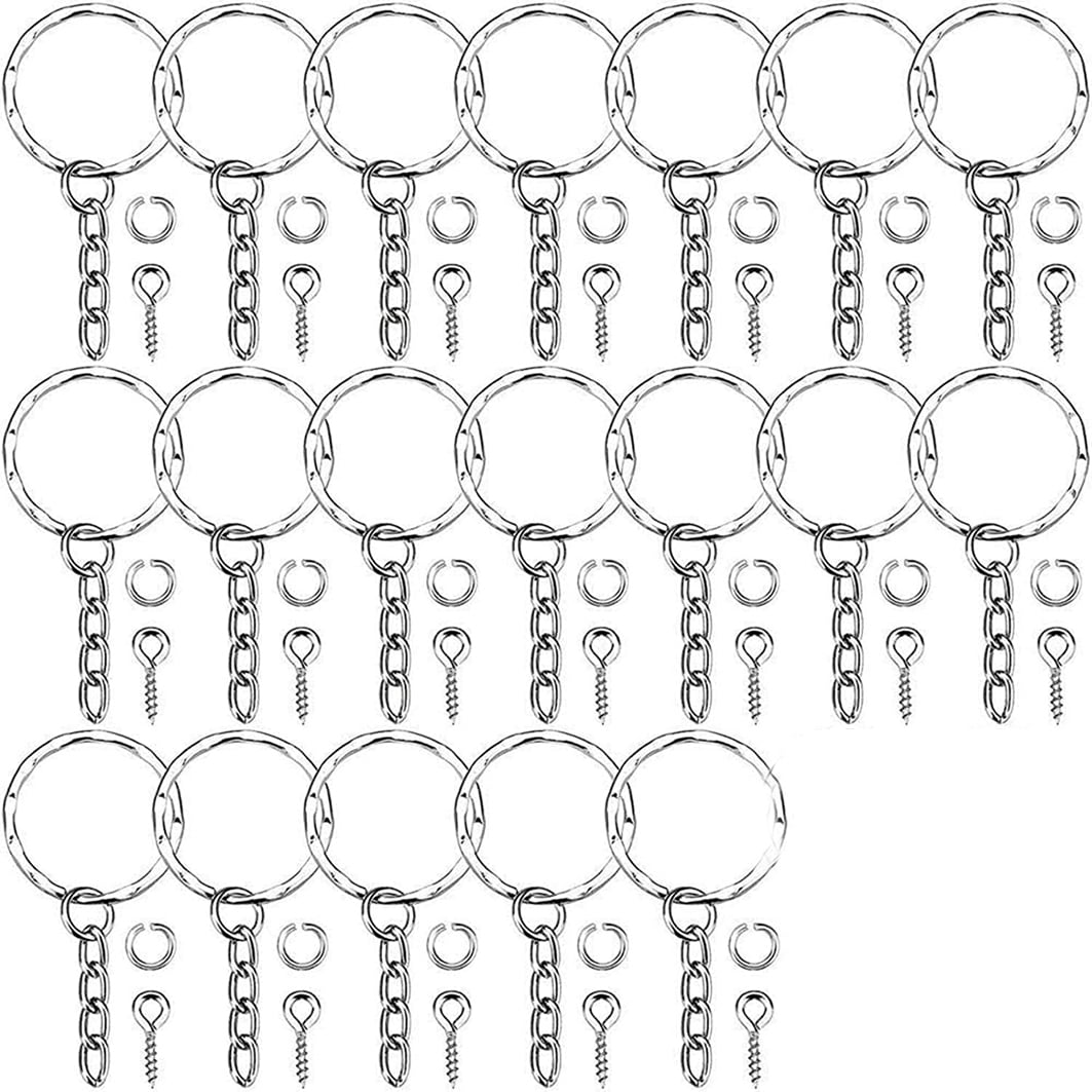 kuou 50 pcs Metal Split Key Chain Silver Flat Split Key Chain Rings with Open Jump Rings and Link Chain for DIY Art Craft Jewellery Making 