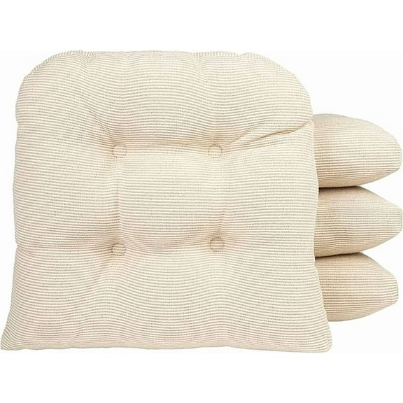 Klear Vu Gripper Overstuffed Universal Non-Slip Dining Chair Cushions for Kitchen Decor or Office Use, U-Shaped Skid-Proof Seat Pad, 15x15 Inches, 4 Count, Slub Natural