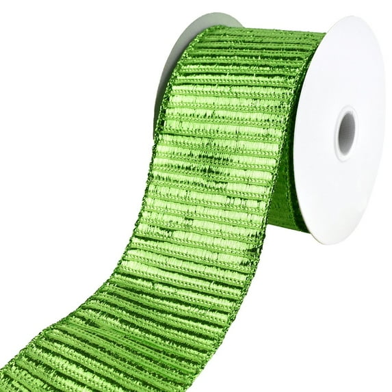 Christmas Shiny Metallic Woven Stripes Wired Ribbon, 2-1/2-Inch, 10-Yard - Lime Green