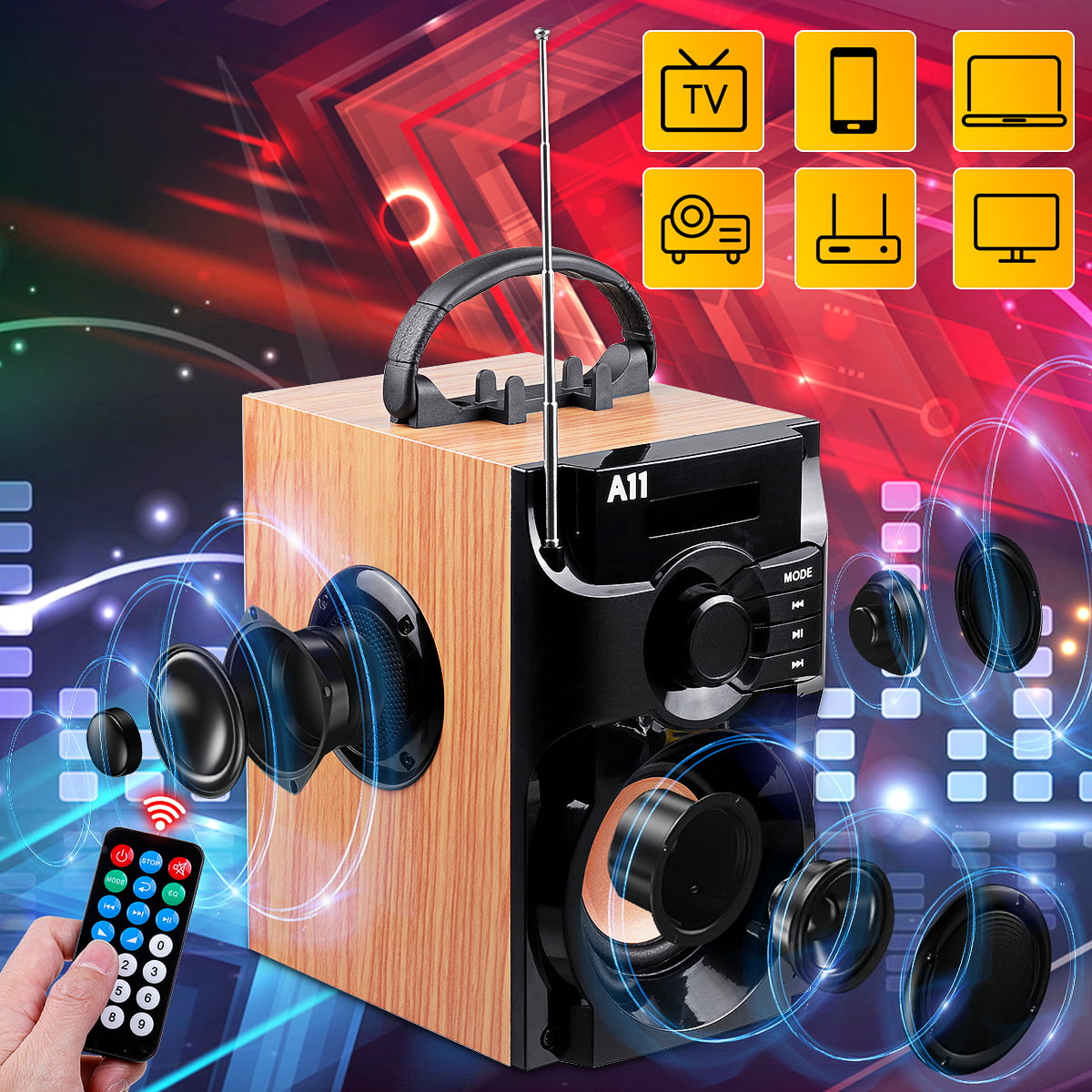 Wireless Bluetooth Portable Speaker with Remote, Support FM