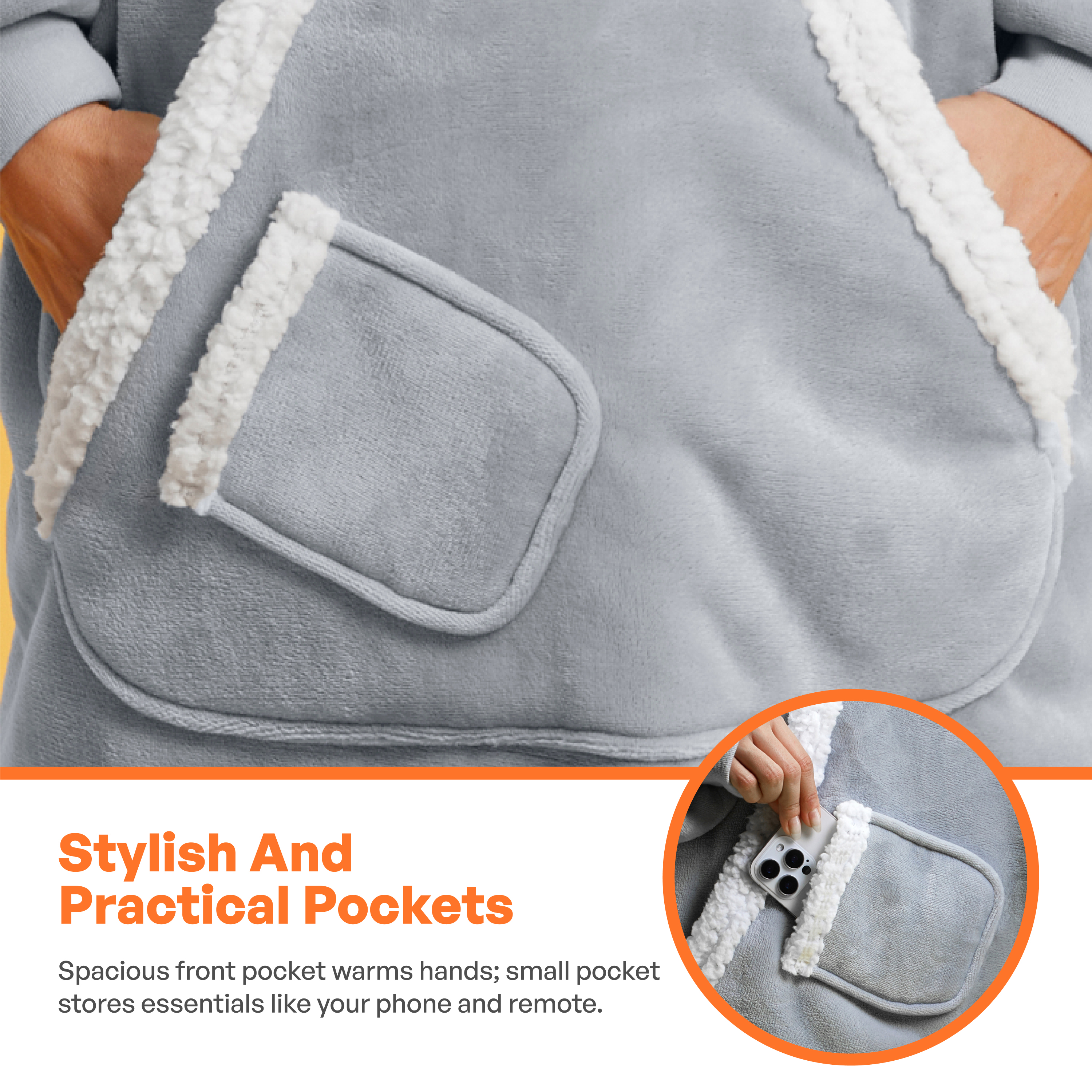 Joyfy Wearable Blanket Hoodie,Oversize Hoodie Fleece Sweatshirt Wearable Blanket for Women and Men,Clothing Gift for Women Men Mom Dad,Giant Hood Pocket and Sleeves for Adult(Grey,Oversize)