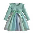 thumbnail image 1 of Xijirk Girls Long Sleeve Bow Dress Ruffle Crew Neck Mesh Princess Dress,Size 5-6 Years, 1 of 4