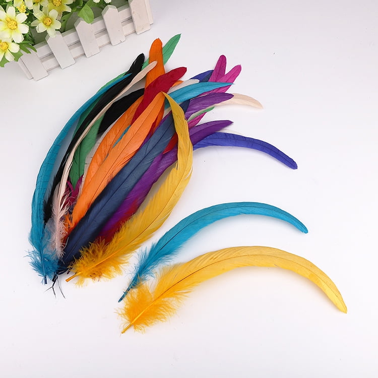 XmhyTop-A 100pcs Rooster Tail Feathers 30-35cm for DIY Crafts, Costume Performance Decorations,Craft Feathers,Gold Yellow
