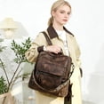 thumbnail image 5 of HONGLONG Women Leather Backpack Purse, Convertible Anti-theft Travel Backpack 2 Pcs Large Capacity Shoulder Bag Handbag Wallet Set for Work Shopping Travel, 5 of 7
