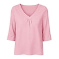 thumbnail image 5 of Inleife Womens Half Sleeve Tops Fashion Ladies Casual Basic Tees V-Neck Relaxed Fit Pleated T-Shirt for Daily Wear, 5 of 6