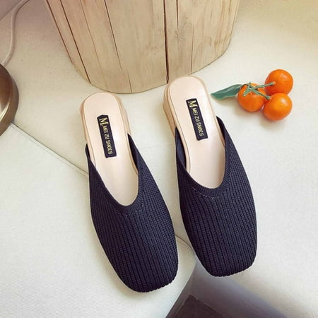 

2022 Summer New Flying Woven Slippers Women s Thick Heel Fashion Outer Wear