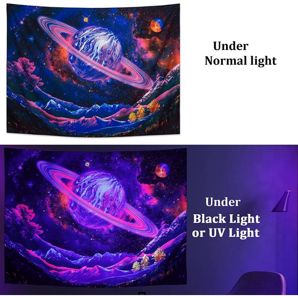 IGUOHAO Blacklight Tapestry UV Reactive Planet Tapestry Galaxy Space Tapestry  Trippy Mountain Tapestry Starry Sky Tapestry Wall Hanging for Home Decor(51.2x59.1)  