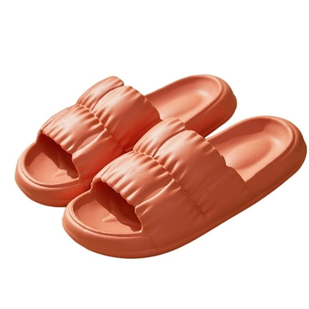 

huanledash 1 Pair Unisex Slippers Pleats Thick Platform Anti Skid Soft Soles Bouncy Sandals for Daily Wear