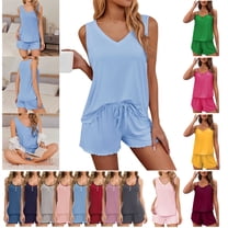 QATAINLAV 2 Piece Pajamas Set for Women Sleeveless Cami Tank Top and Shorts Summer Sleep Loungewear Outfits, Blue, S