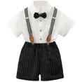 thumbnail image 3 of Bainana Toddler Boys Summer Suit Set Solid Color Short Sleeve Button Down Shirts And Shorts Set Cute Soft Little Boys School Performance Formal Casual Wear Size 4-5 Years, 3 of 5