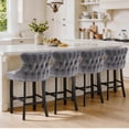 thumbnail image 4 of Bar Stool Set of 4, Legahome 26" Counter Height Bar Stools with Back, Velvet Upholstered Bar Stool with Button Tufted & Wooden Legs, Bar Stools Chair for 35-39" Kitchen Island Counter, Gray, 4 of 11