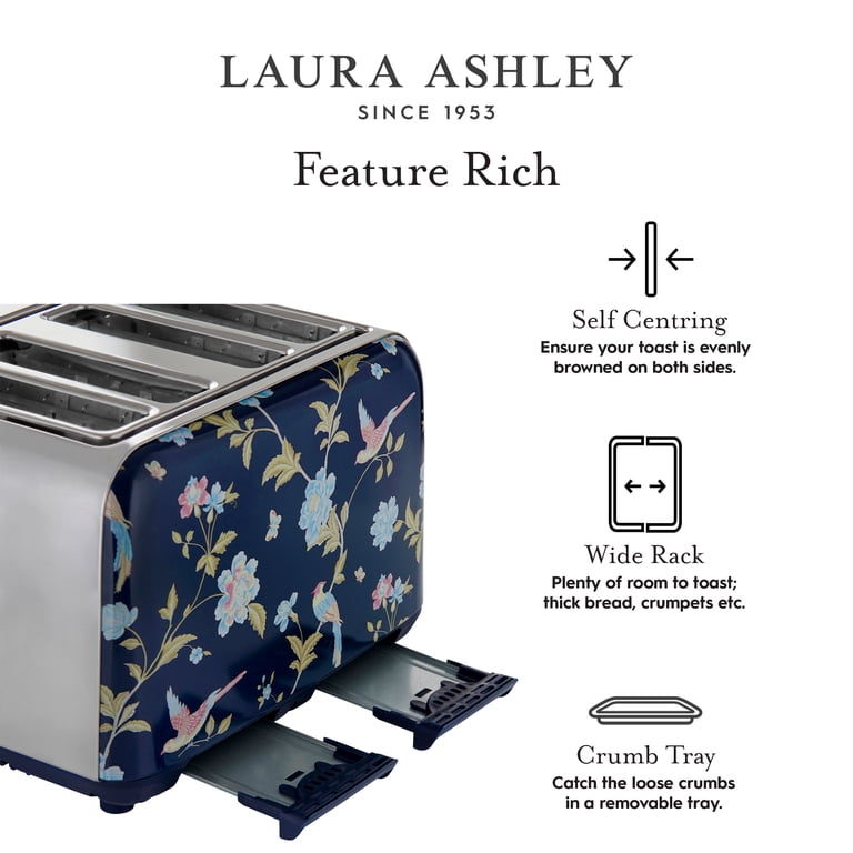 Laura Ashley 4-Slice Toaster, Elveden Navy, Durable Stainless