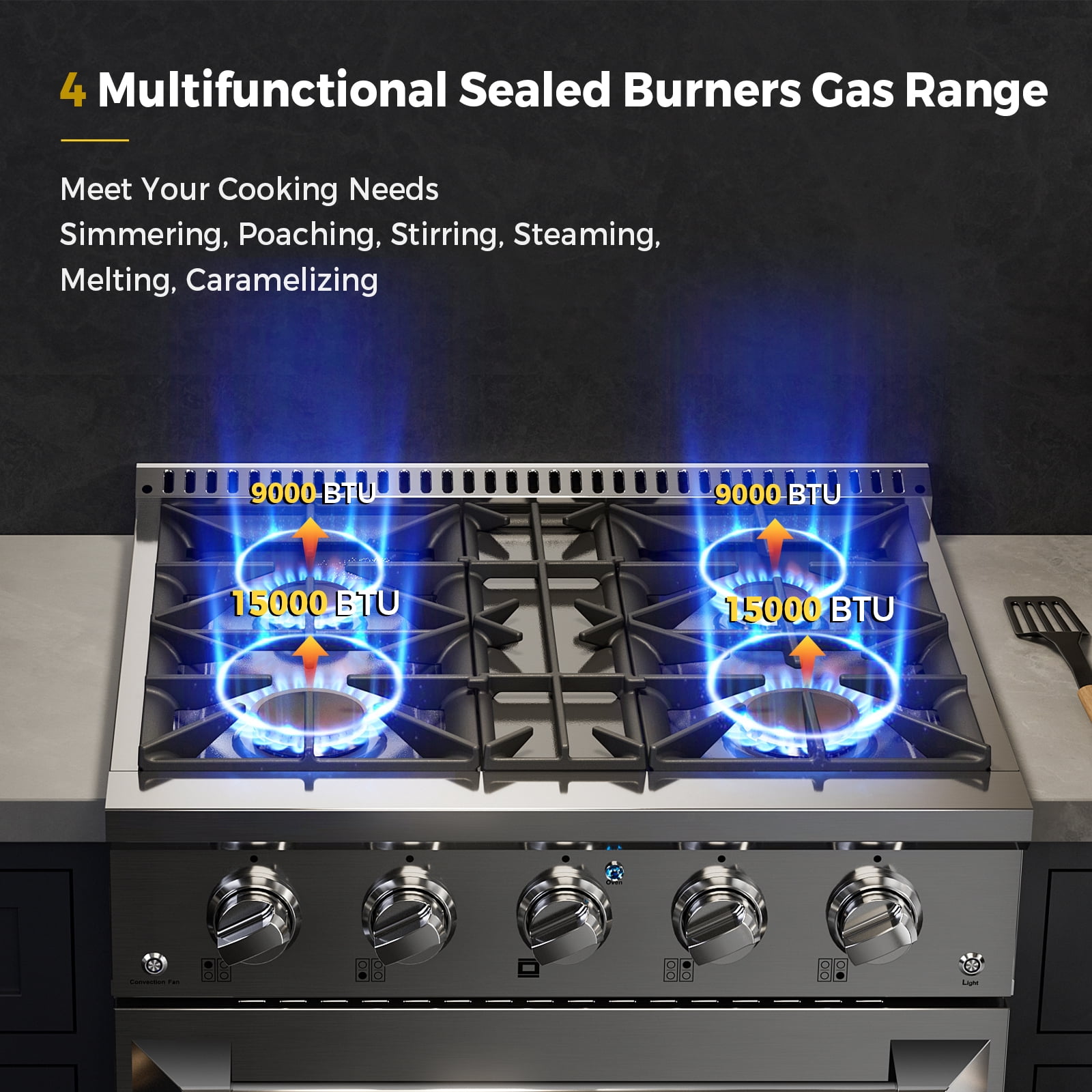 Empava 30 in. 4.2 cu. ft. Pro-Style Slide-In Single Oven Gas Range with 4 Sealed Ultra High-Low Burners - Heavy Duty Continuous Grates in Stainless Steel