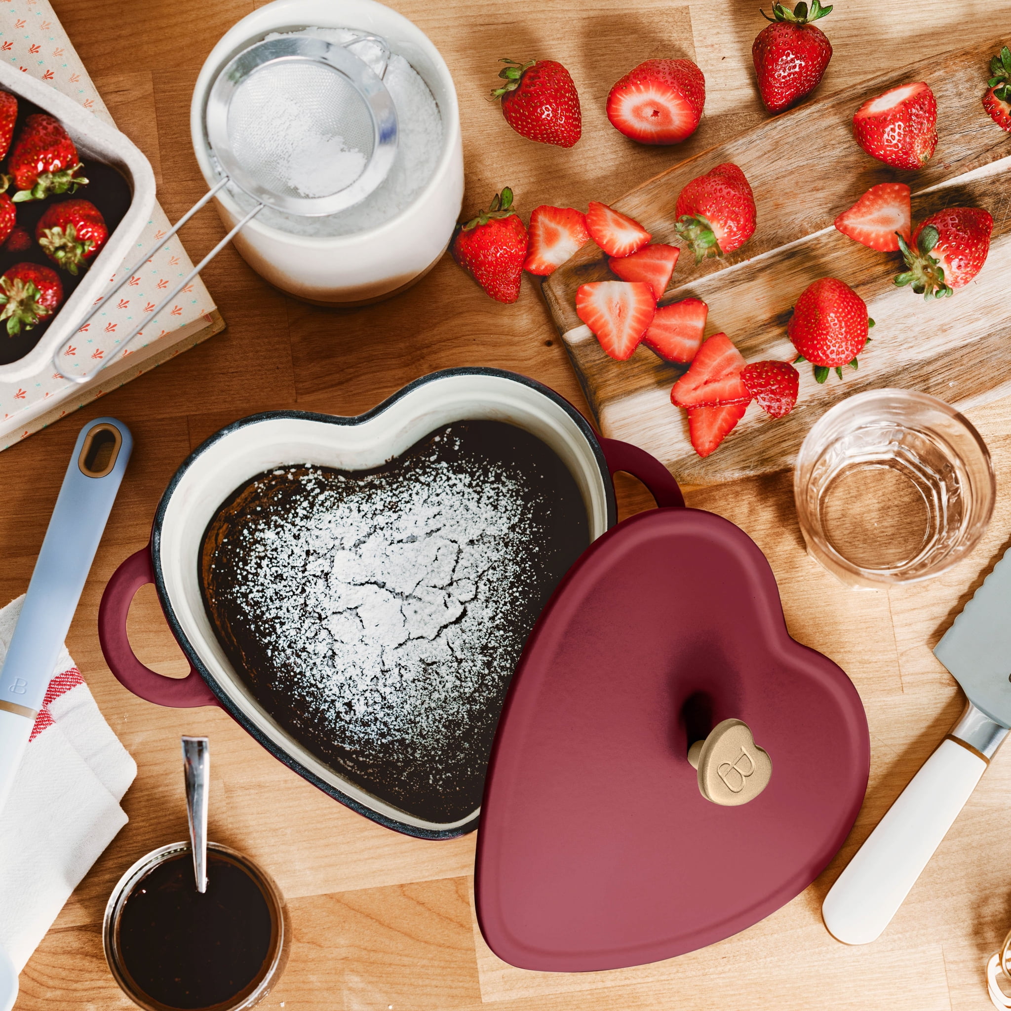 Beautiful 2QT Cast Iron Heart Dutch Oven, Merlot by Drew Barrymore