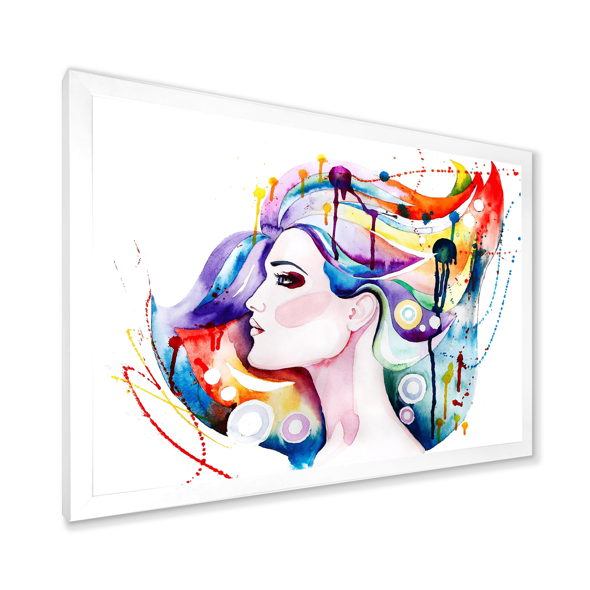 Designart 'Beautiful Young Woman With Colorful Hair' Traditional Framed Art Print