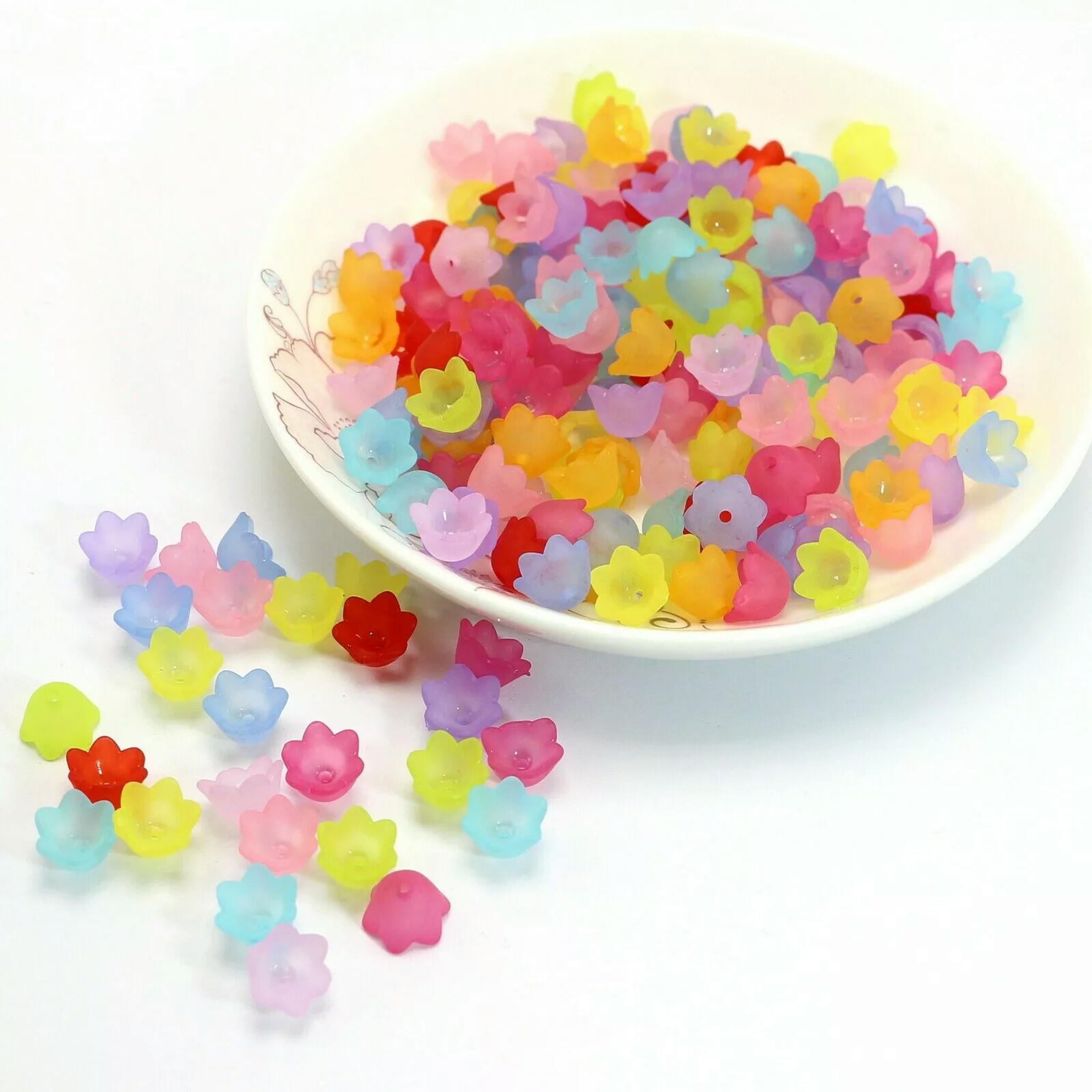 U8MO 2000 Mixed Color Frosted Acrylic Flower Bell Beads Cap 10mm Center Hole