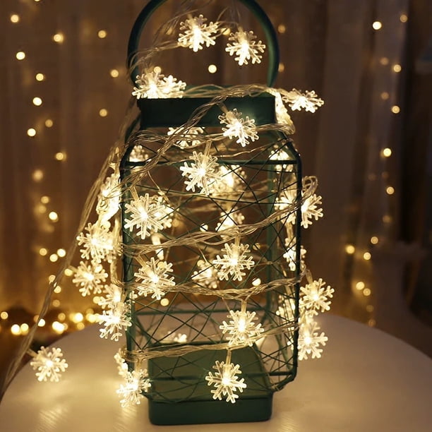 Cadena de luces LED navideñas con copos de nieve, cadena de luces intermitentes, cadena de luces estrellada, luces decorativas