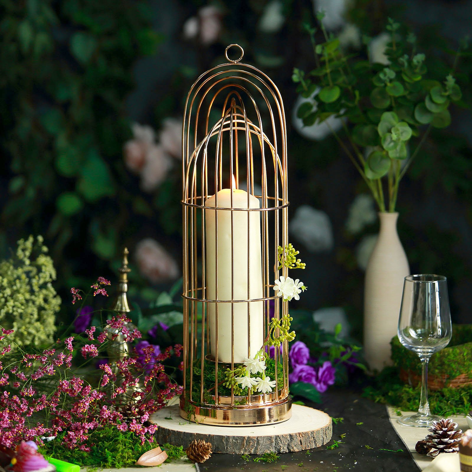 Efavormart 21" Gold Metal Cage Pillar Candle Holder Wedding Centerpiece For Weddings Birthday