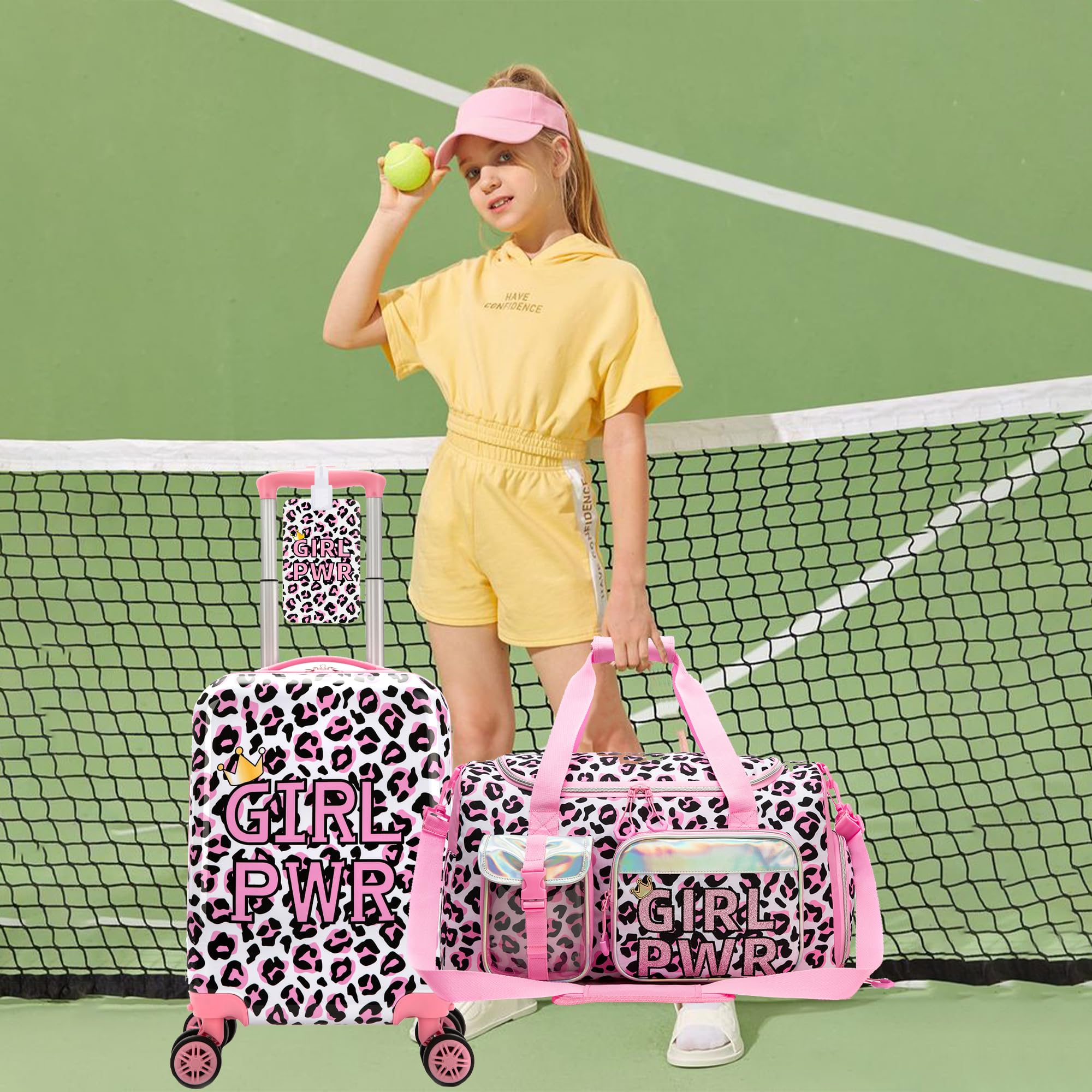 Kids Carry on Luggage Sets Hard Shell Suitcases for Girls Women with Wheels Hardshell Suitcase with Duffle Bag for Travel Neck Pillow Airplane