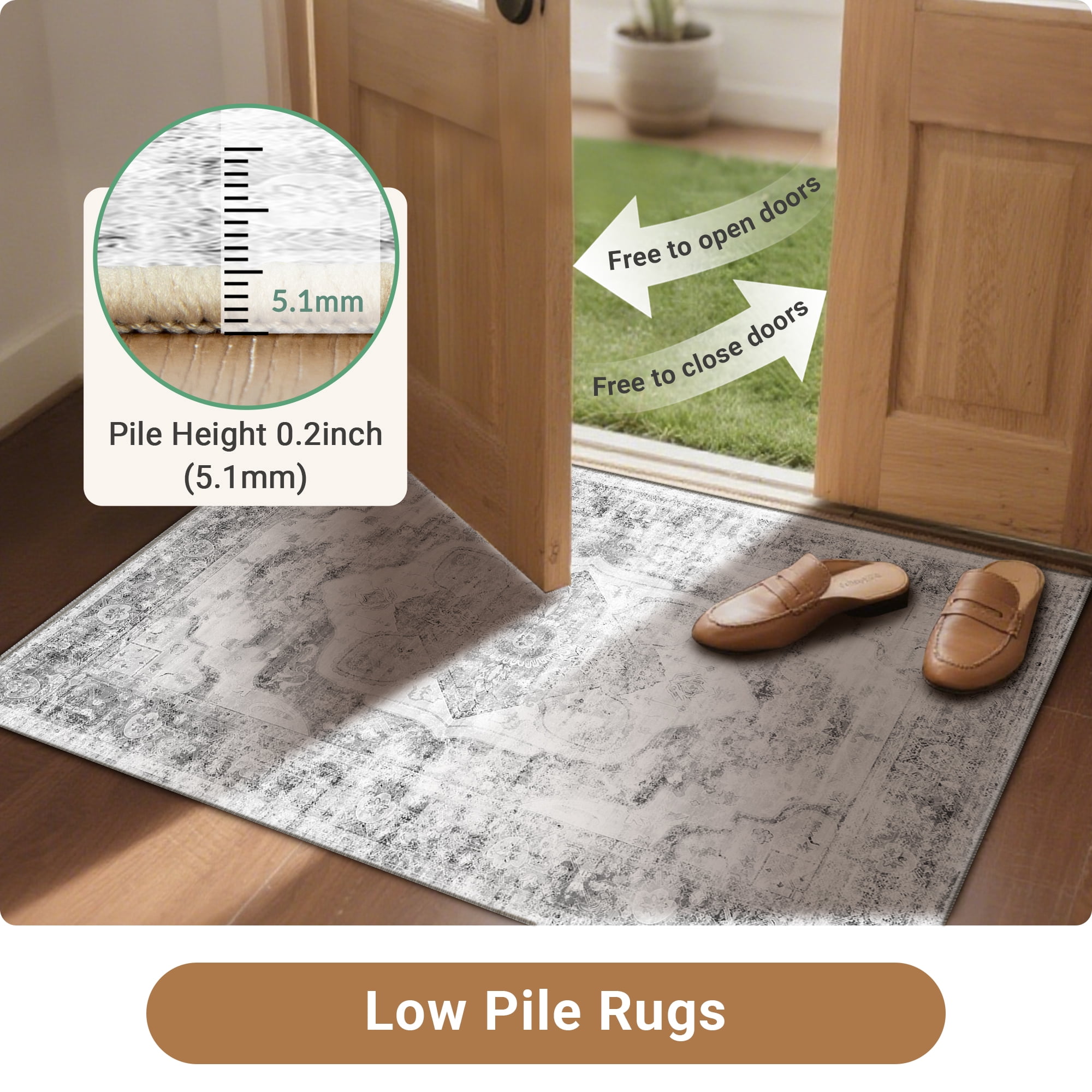 NewBuros 9'x12' Area Rugs for Living Room, Washable Non-Slip Vintage Tribal Print Rugs, Soft Low Pile Stain Resistant Carpet for Bedroom Dining Room, Gray & Black