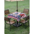 thumbnail image 4 of Outdoor Tablecloth with Umbrella Hole for Patio/Picnic/Party/Camping, 4th of July Waterproof Table Cloth Square Cover Washable, USA Flag Gnomes Independence Day Blue Red (60"x 60"), 4 of 9