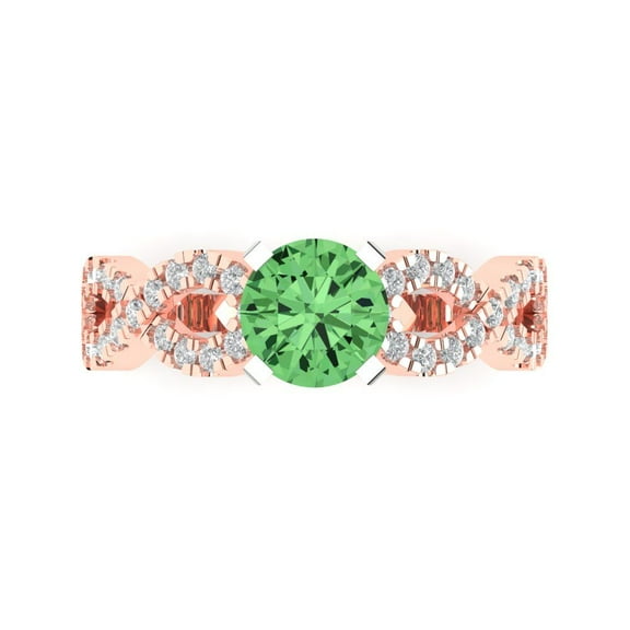Solitaire with Accents Engagement Ring for Women - 1.42ct Simulated Green Diamond in 14K Rose/White Gold Promise Ring