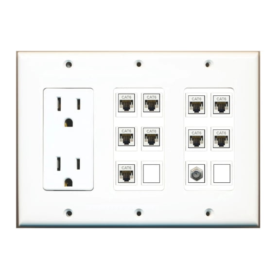 Ultra Spec Cables Custom Wall Plate 15 Amp Power Outlet White with up to 12 Keystone Ports