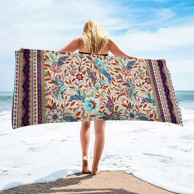 LSLJS Beach Towel Summer Beach Essentials Microfiber Beach Towels Super Lightweight Colorful Bath Towel Sandproof Beach Blanket Multi-Purpose Towel for Travel Swimming Pool 30x60 Inch