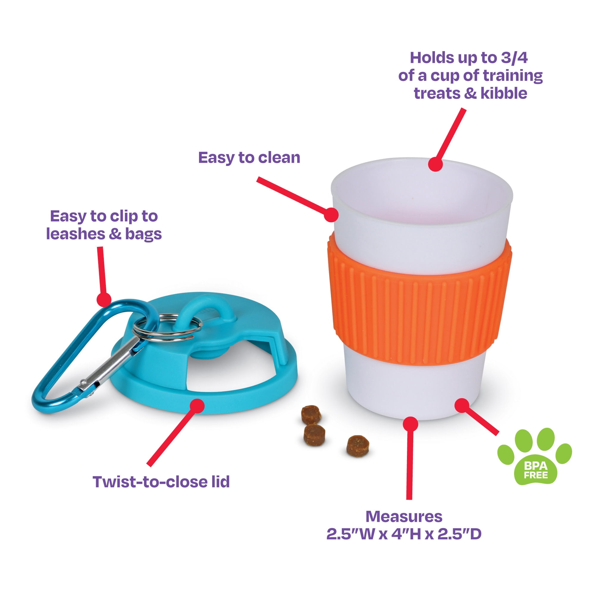 Brightkins Let's Go! Dog Toy Dog Treat Dispenser For Puppy Leash Training & Travel