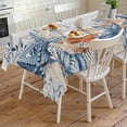 thumbnail image 4 of Blue Coastal Rectangle Tablecloth, Summer Beach Starfish Weeping Eucalyptus Wooden Waterproof & StainResistant Tablecloth, Washable Oil-proof Table Cover for Dining/Party/Wedding/Buffet 54x108 In, 4 of 9