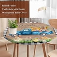 thumbnail image 4 of Black Plaid Easter Round Tablecloth, Fitted Table Cover with Elastic for 55"-60" Round Tables, Truck Spring Floral Bunny Animals Wooden Table Cloth Outdoor Indoor Dinning Party Waterproof Tablecloths, 4 of 7
